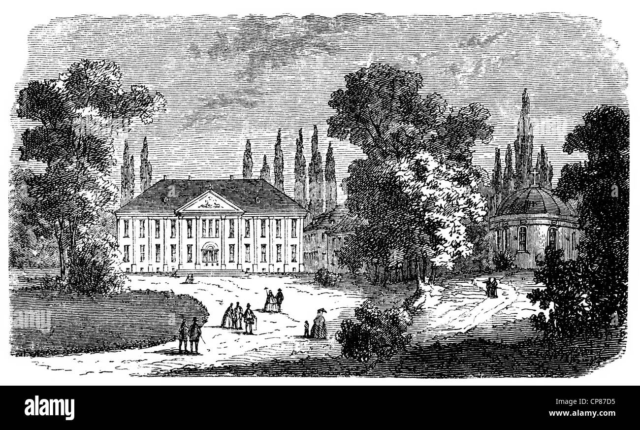 Schloss Hohenzieritz castello nel Meclemburgopomerania Occidentale, Germania, Europa, incisione storica del XIX secolo , Das Schloss Foto Stock