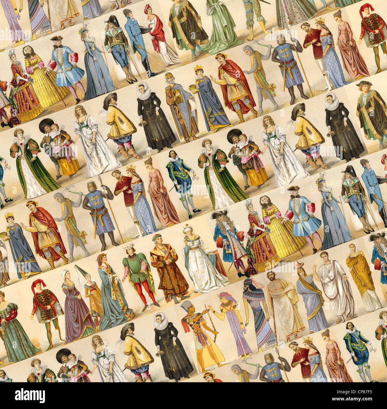 Costumi, moda, abbigliamento, collage dall antichità al XIX secolo, Historische, zeichnerische Darstellung, Kostüme, modalità, Foto Stock