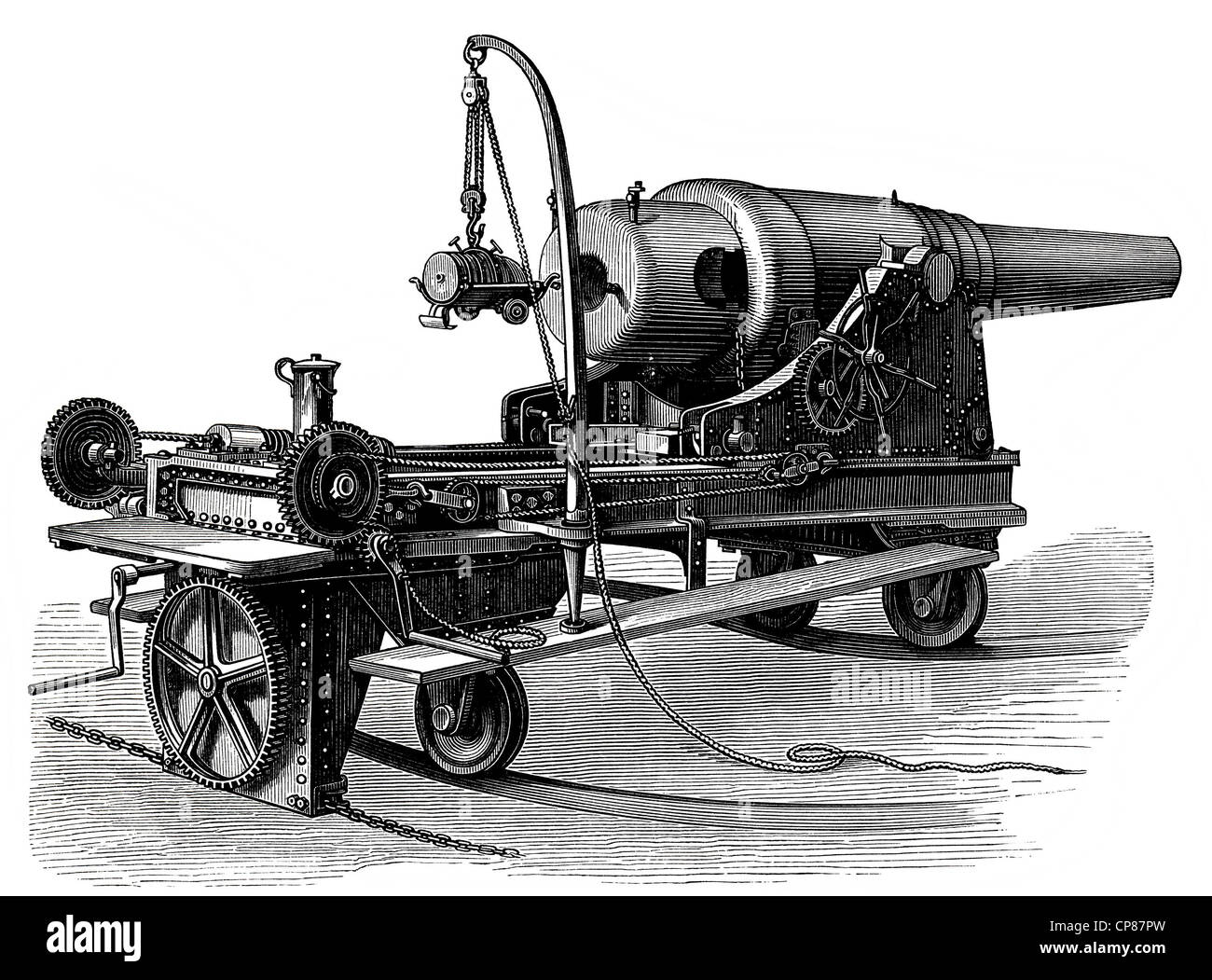 Anello-montata la Torretta cannone dal tedesco artiglieria costiera, secolo XIX, Geschütze und Kanonen, Ringkanone in Küsten-Lafette, Foto Stock