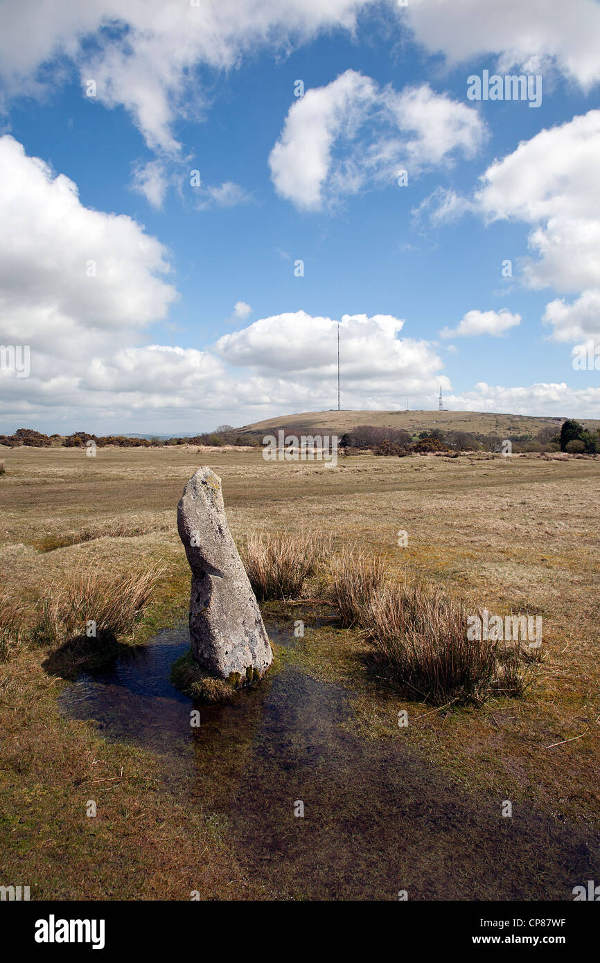 Pietra permanente a tirapiedi, Bodmin Moor Foto Stock