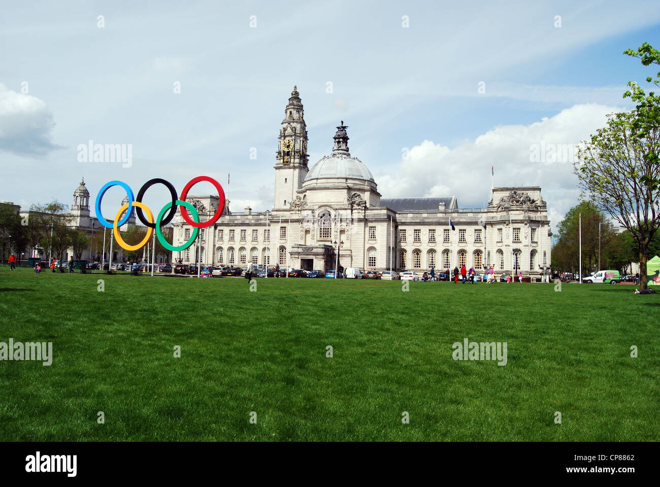 Anelli olimpici nel numero di Cardiff 3161 Foto Stock