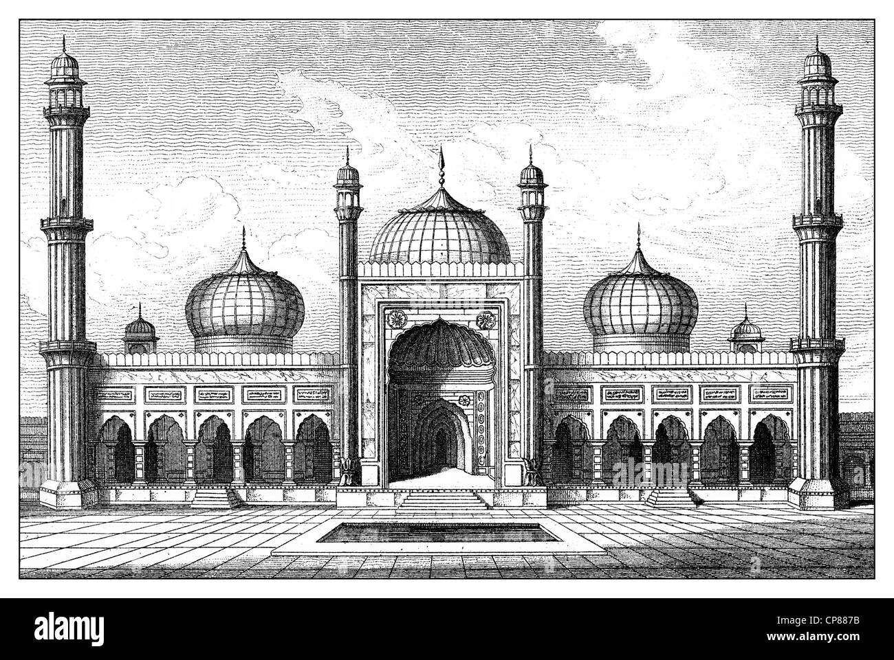 Jama Masjid moschea o Jami Masjid, la Moschea del Venerdì, Masjid-ho Jahan Numa, Delhi, Shahjahanabad, India, secolo XVII, Historische, z Foto Stock