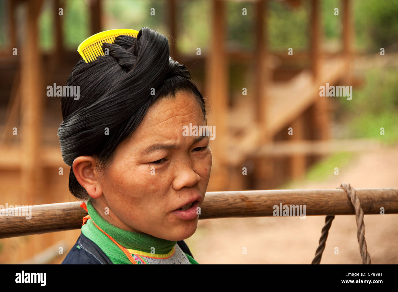 Un basha miao (pistola uomini) donna adulta che effettuano il trasporto di merci sulle sue spalle, Cina del Sud Foto Stock Un basha miao (pistola uomini) donna adulta che effettuano il trasporto di merci sulle sue spalle, Cina del Sud Foto Stock