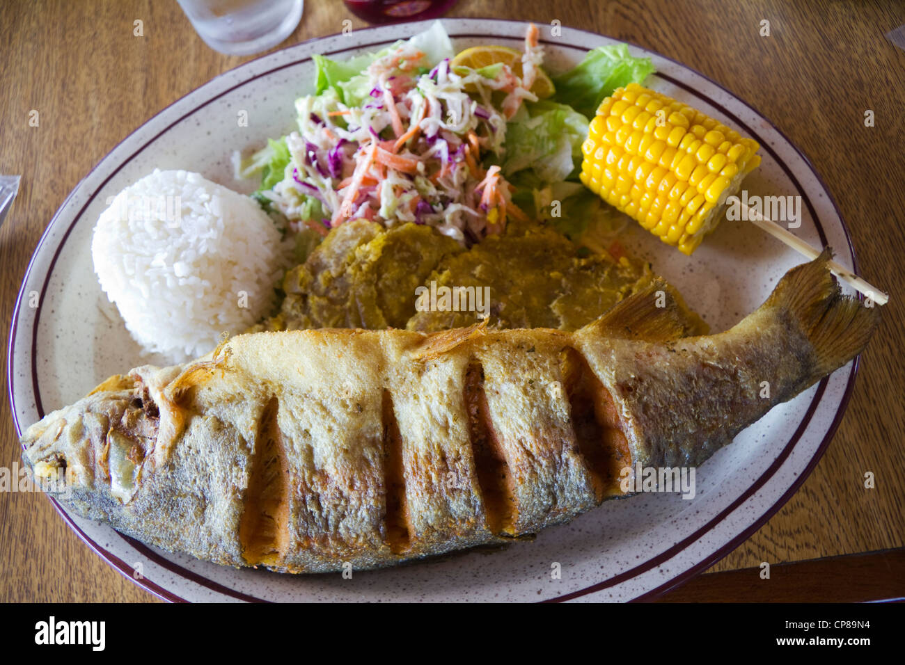 Tipico pasto di pesce, Costa Rica America Centrale Foto Stock