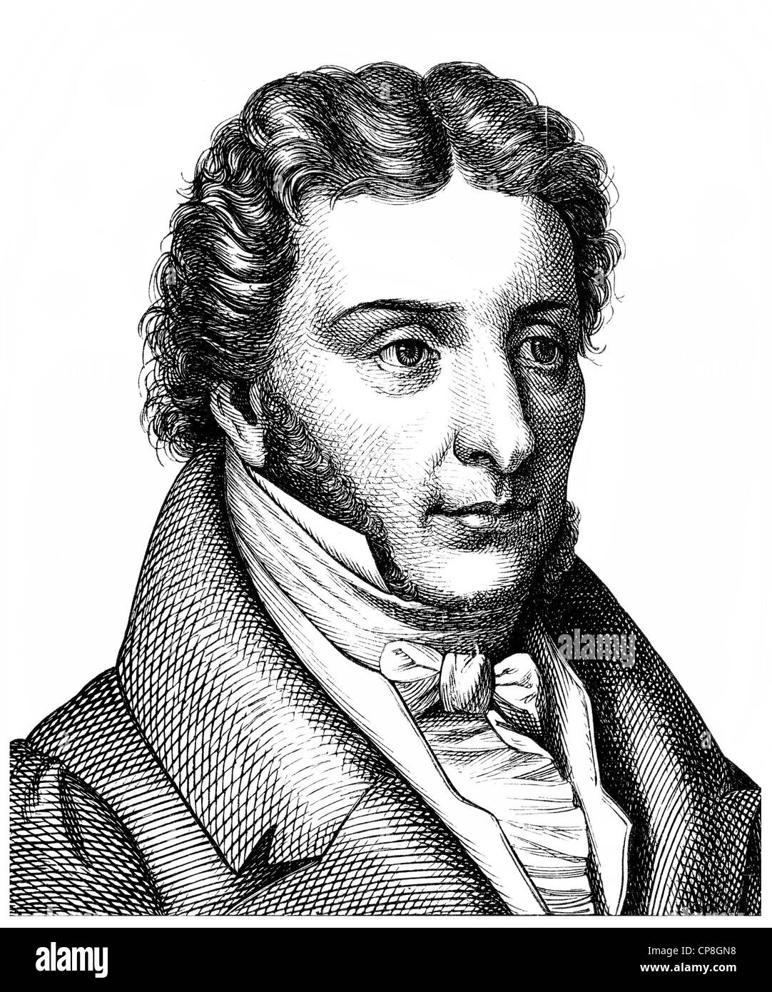 Karl von Rotteck, 1775 - 1840, un studioso tedesco e uomo politico liberale, Historische Zeichnung aus dem 19. Jahrhundert, portrai Foto Stock