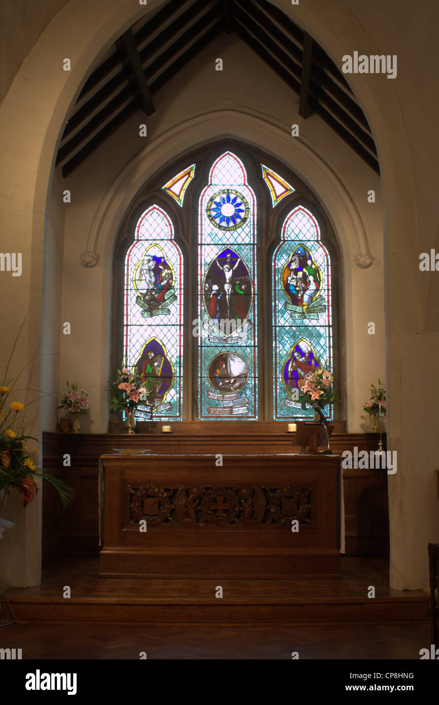 Finestra per commemorare Geremia Horrocks presso la chiesa di San Michele, molto Hoole, Lancashire, Regno Unito. Foto Stock