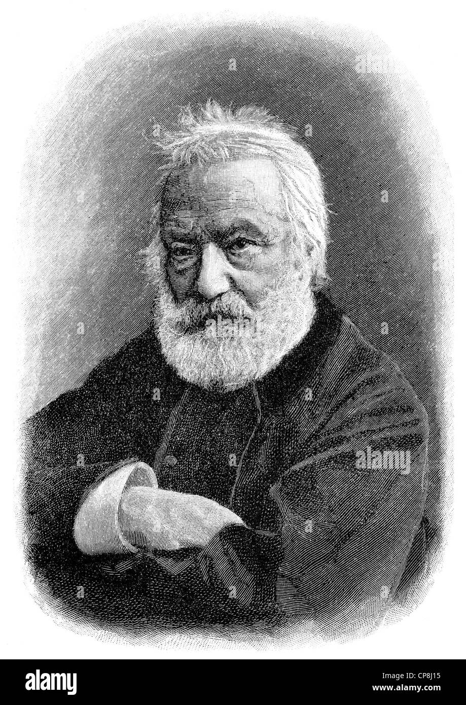 Victor-Marie Hugo, 1802 - 1885, uno scrittore francese, Historische Druck aus dem 19. Jahrhundert, Ritratto von Marie Victor Hugo, 1802 Foto Stock