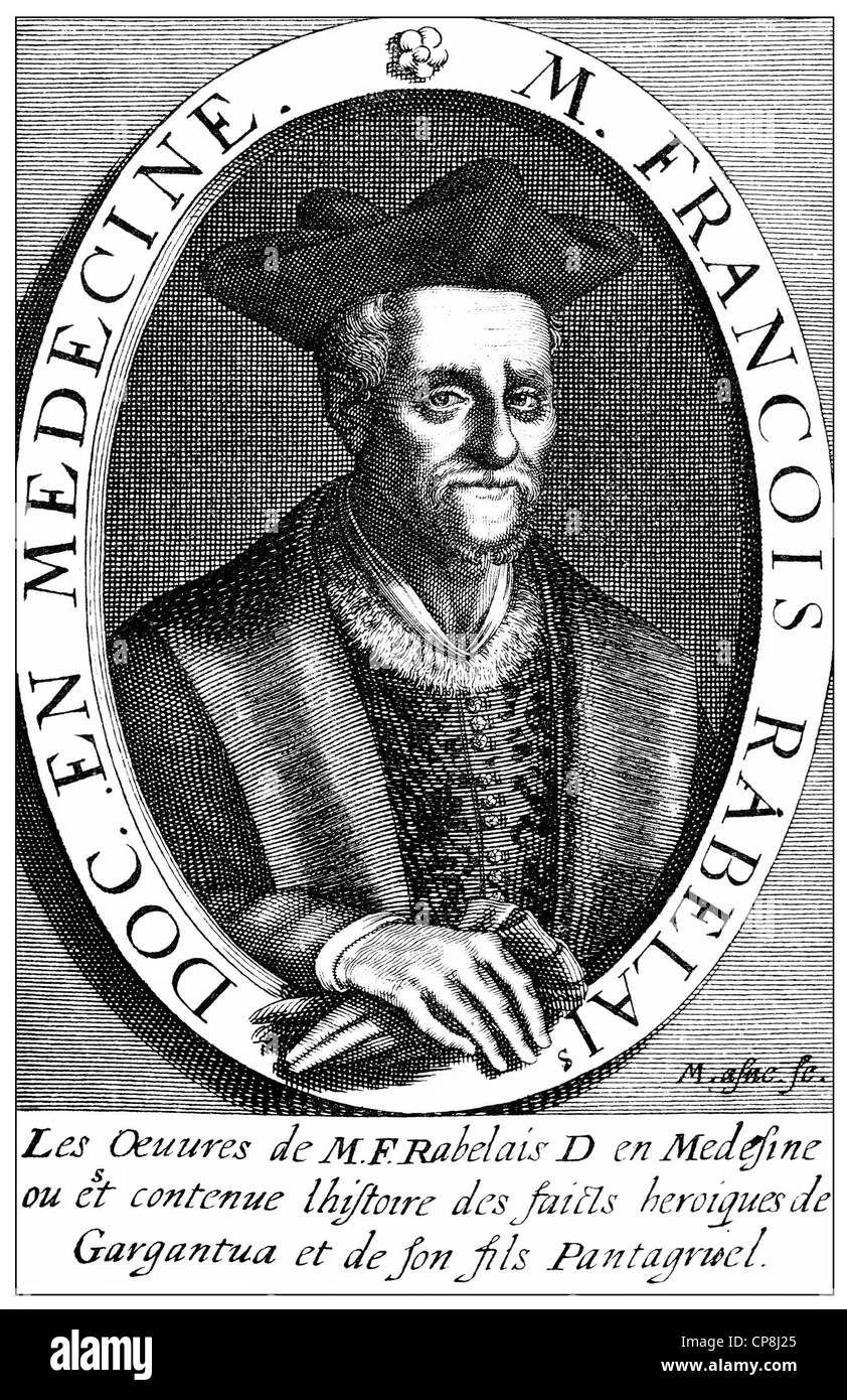 François Rabelais, circa 1494 - 1553, una prosa-scrittore del Rinascimento francese, Historische Druck aus dem 19. Jahrhundert, Portr Foto Stock