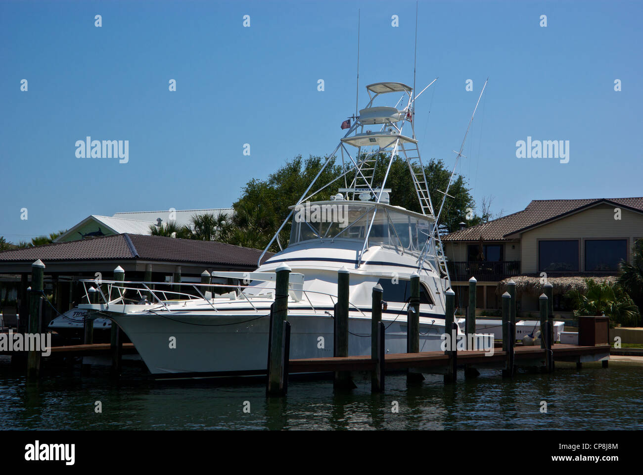 Pesca sportiva in barca charter yacht dock Orange Beach Marina ormeggio Foto Stock