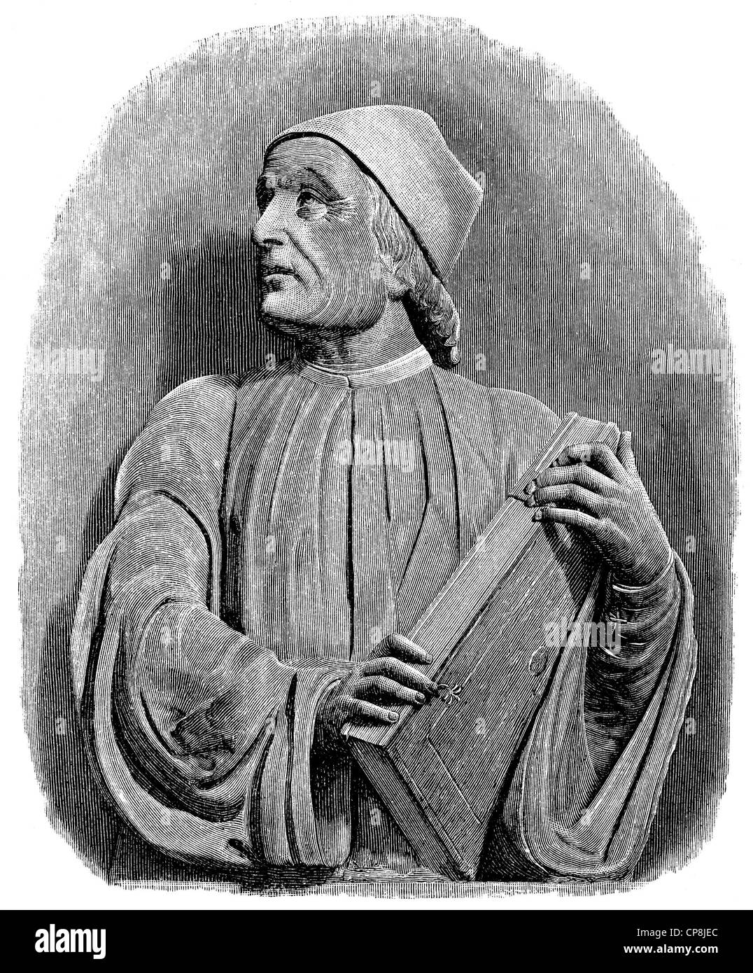 Marsilio Ficino, 1433 - 1499, un umanista italiano e filosofo, Historische Zeichnung aus dem 19. Jahrhundert, Portait von ma Foto Stock