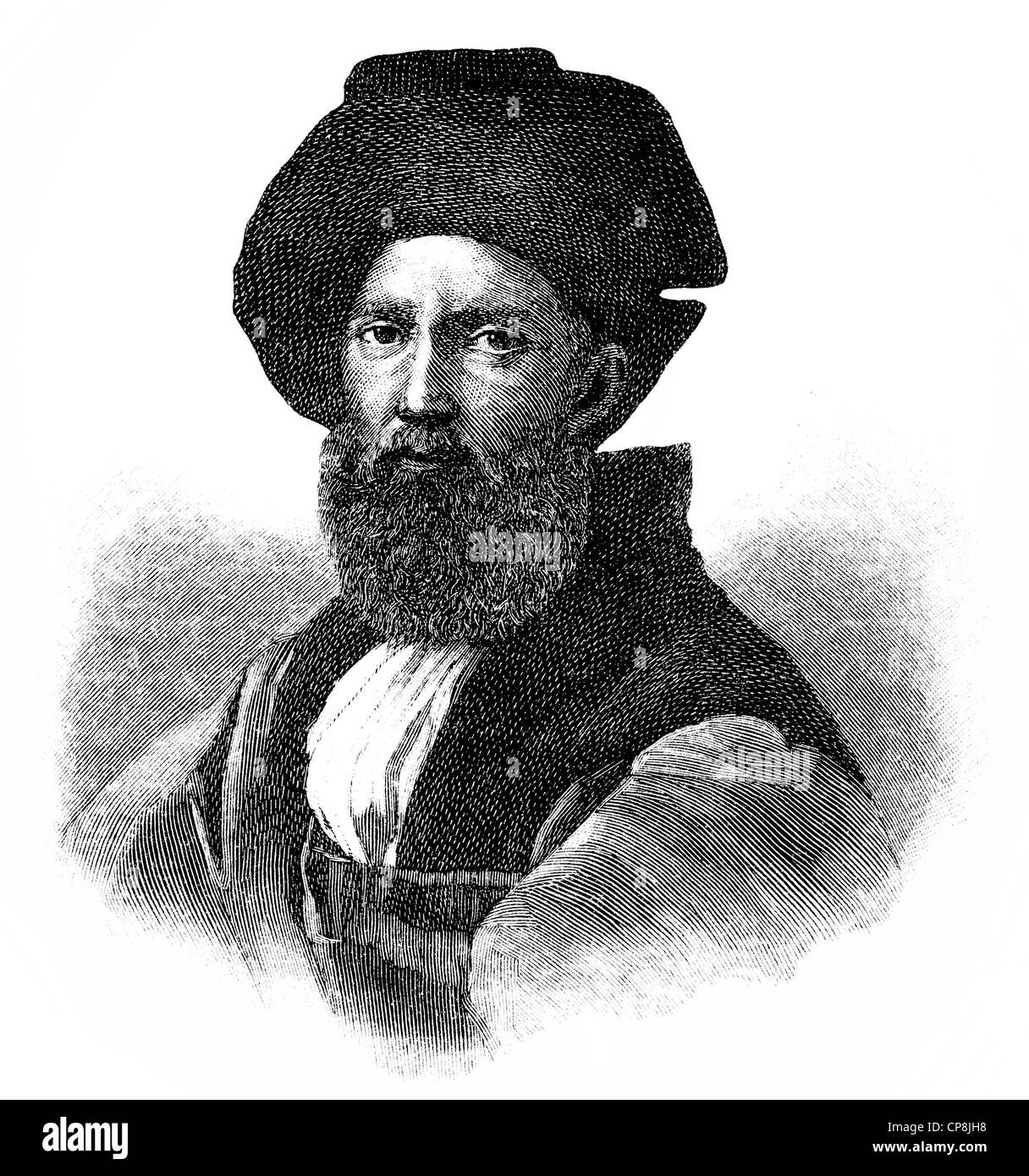 Baldassare Castiglione, 1478 - 1529, un Italiano cortigiano, Diplomat, soldato e scrittore del Rinascimento, Historische Zeichnung Foto Stock