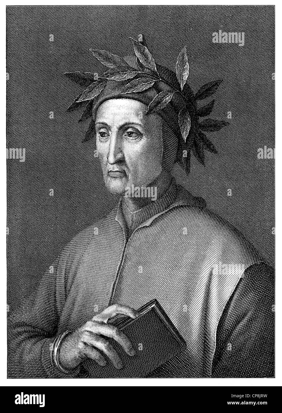 Dante Alighieri, 1265 - 1321, un poeta e filosofo, illustrazione storica del XIX secolo, Historische Zeichn Foto Stock