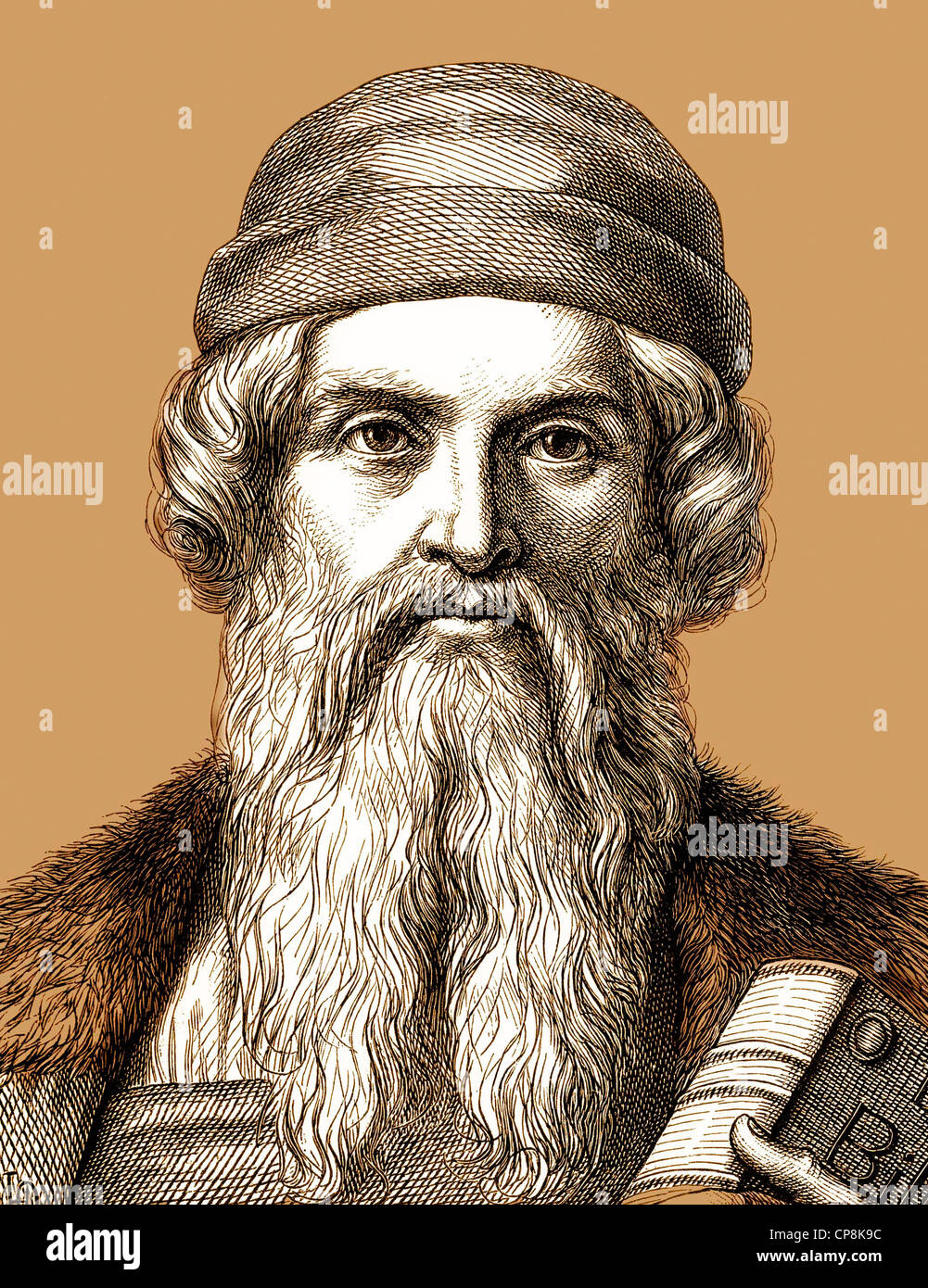 Johannes Gensfleisch zur Laden zum Gutenberg, circa 1400 - 1468, inventore della stampa con mobili di tipo metallico e la stampa p Foto Stock