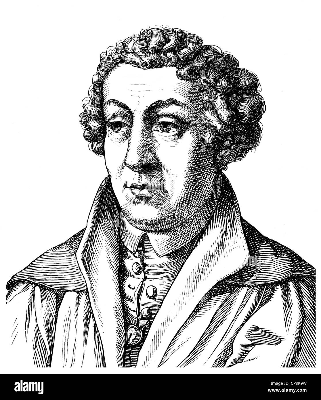 Johannes Reuchlin o Johann Reichlin, 1455 - 1522, un filosofo tedesco, umanista e hebraist, Historische Zeichnung aus dem 19 Foto Stock