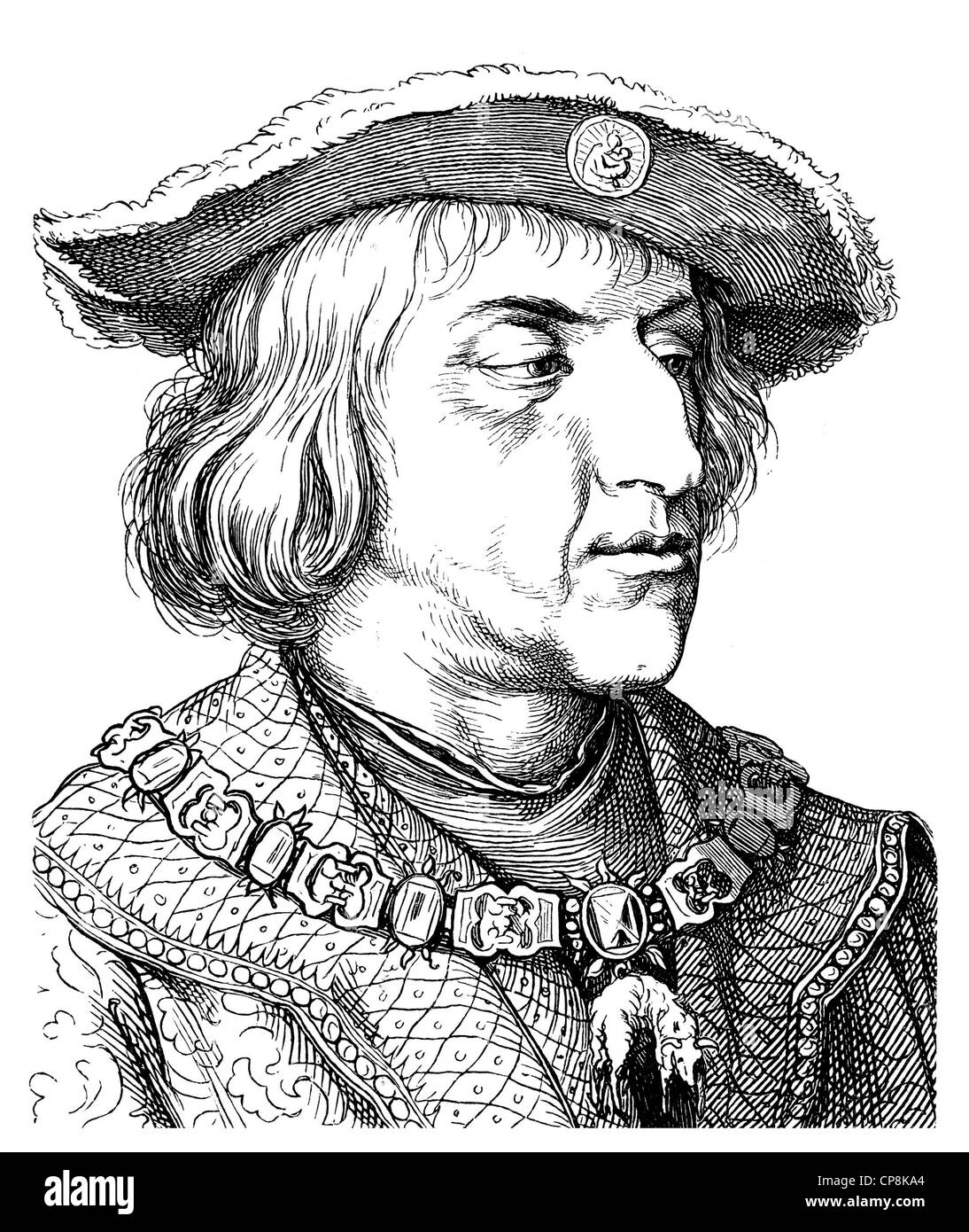 Massimiliano I. von Habsburg, noto come l'ultimo Cavaliere, 1459 -1519, duca di Borgogna, re di Germania, Arciduca d'Austria e imperatore Foto Stock