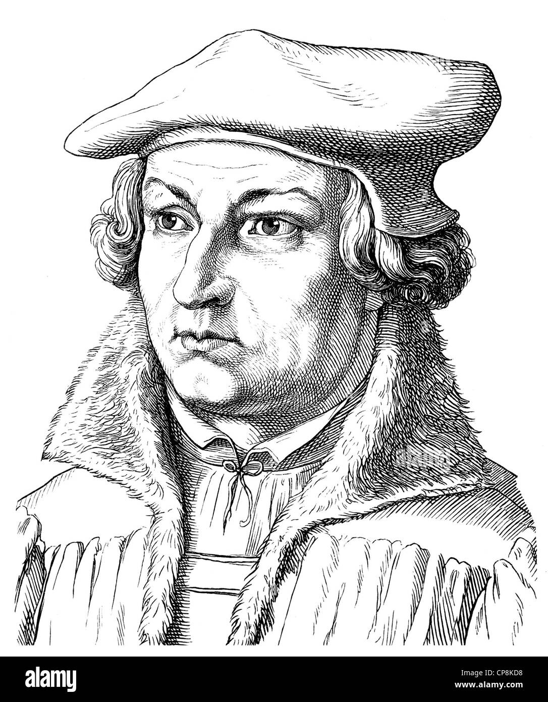 Justus Jonas il sambuco, 1493 - 1555, un giurista tedesco, umanista e teologo luterano e riformatore, Historische Zeichnung aus dem Foto Stock