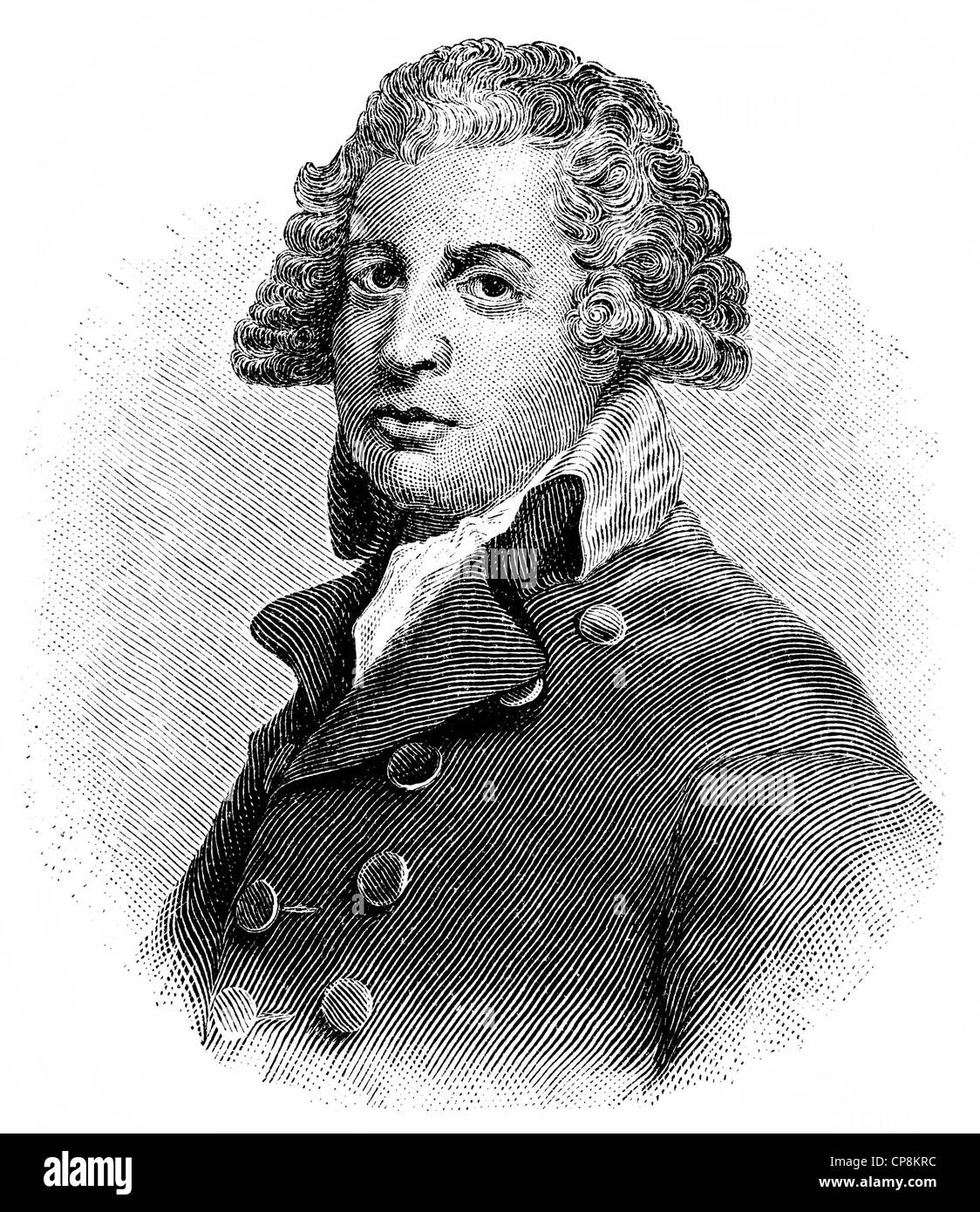 Richard Brinsley Sheridan, 1751 - 1816, un drammaturgo irlandese e del politico Historische Zeichnung aus dem 19. Jahrhundert, Portr Foto Stock