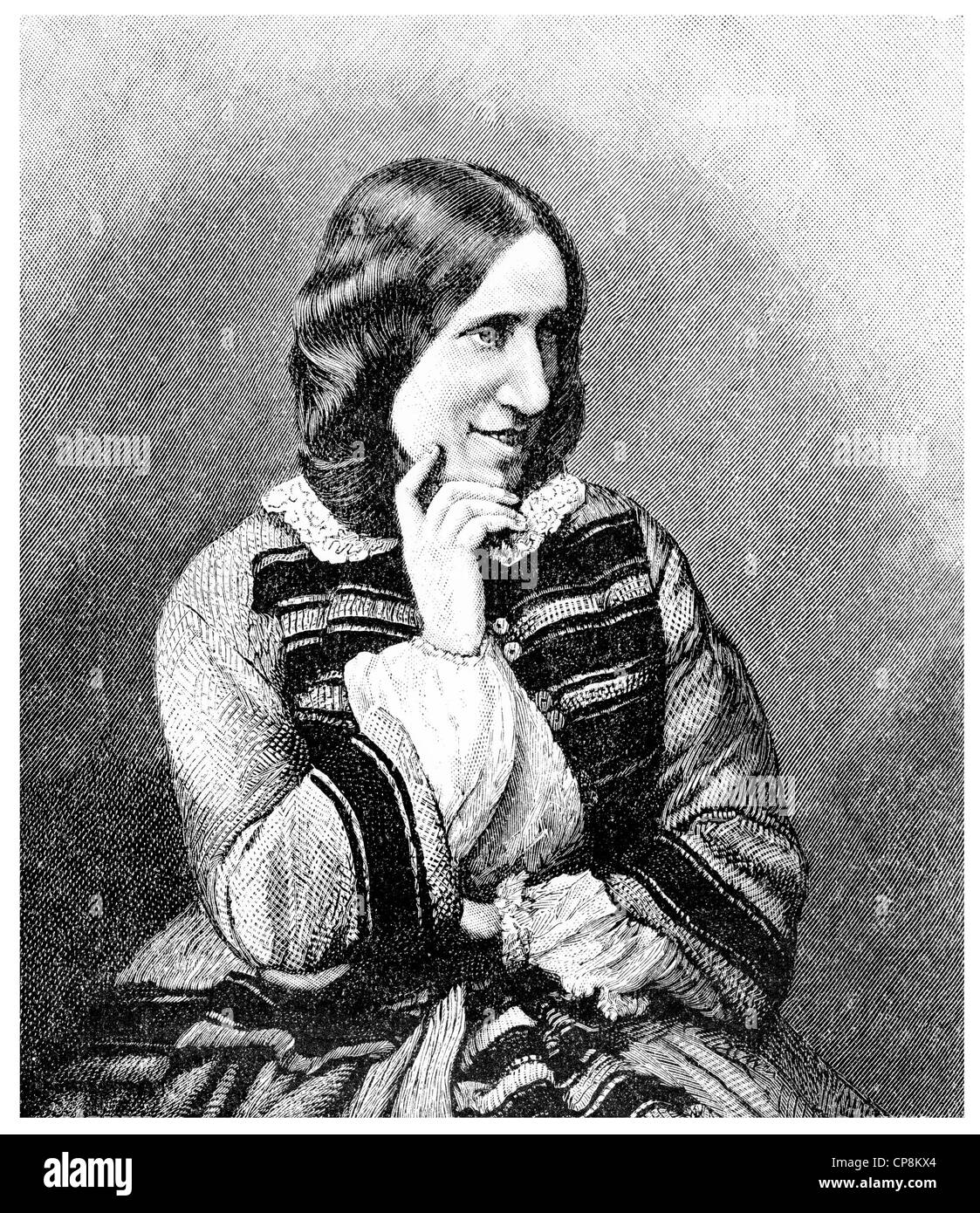 George Eliot o Mary Anne Evans, 1819 - 1880, uno scrittore britannico, traduttore e giornalista, Historische Zeichnung aus dem 19. Jah Foto Stock