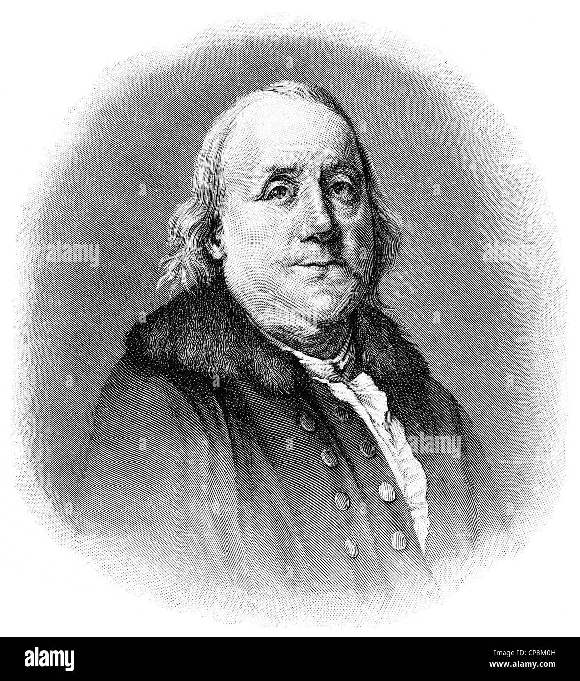 Benjamin Franklin, 1706 - 1790, un North American printer, editore, scrittore, scienziato, inventore e statista, Historische Zeic Foto Stock