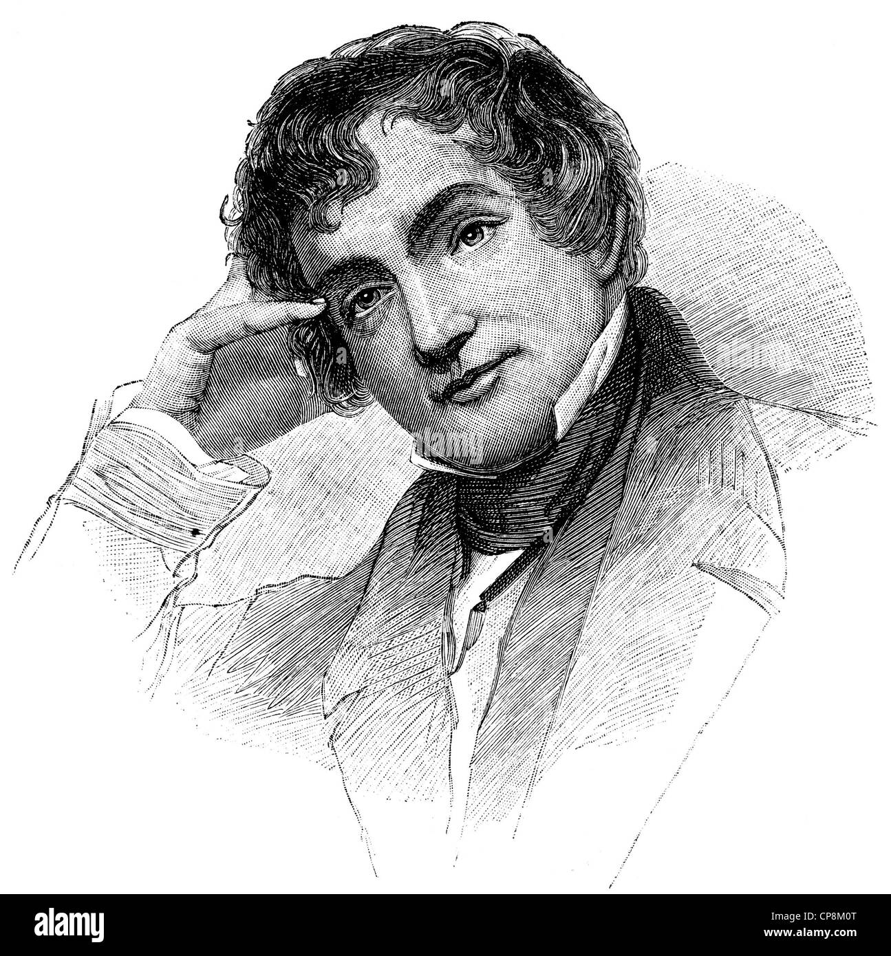 Washington Irving, 1783 - 1859, lo scrittore americano, Historische Zeichnung aus dem 19. Jahrhundert, Ritratto von Washington Irvin Foto Stock