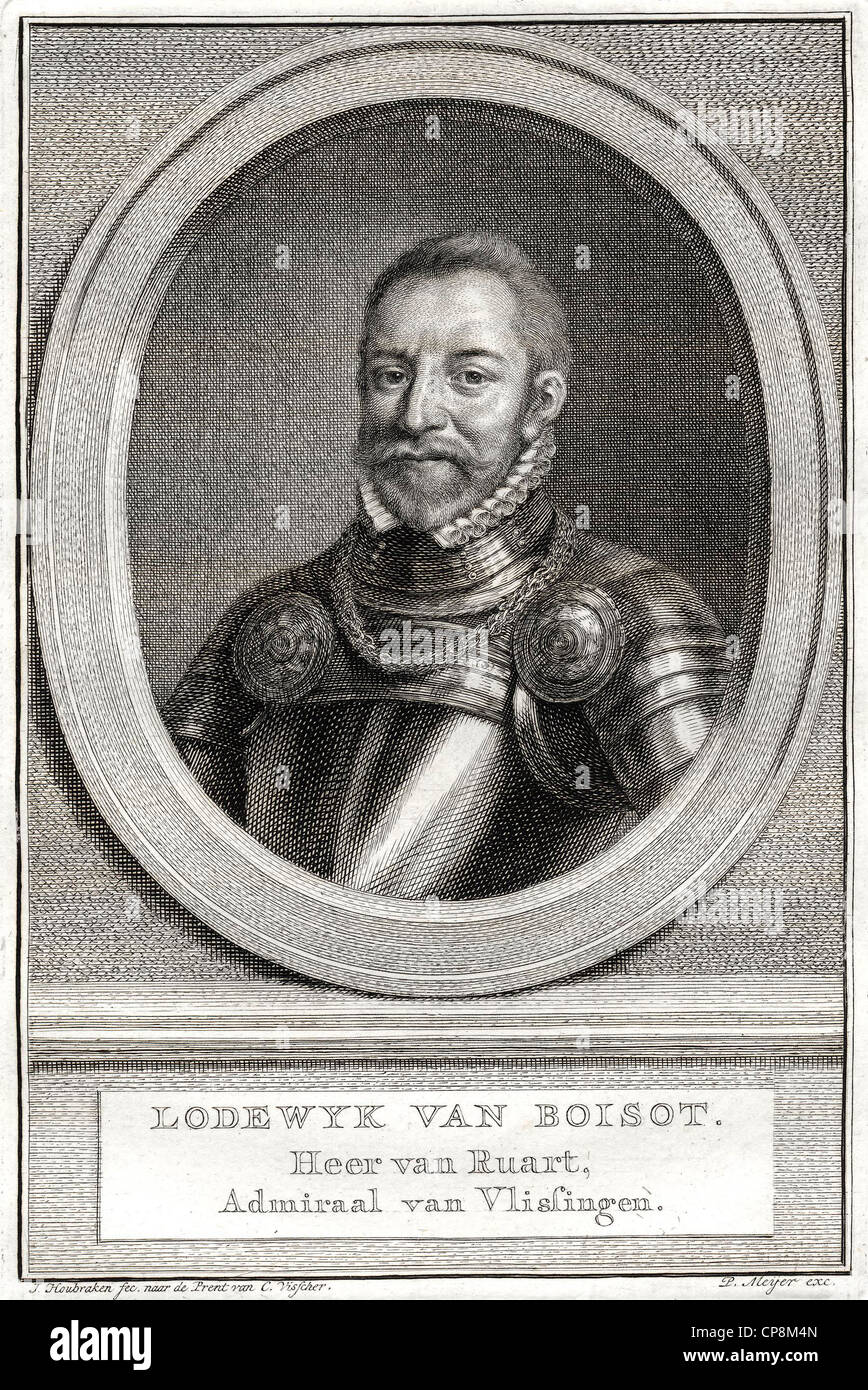 Ludwig von Boisot, Lodewijk van Boisot o Louis de Boisot, signore di Ruart, XVI secolo, la storica incisione di acciaio dal xix c Foto Stock