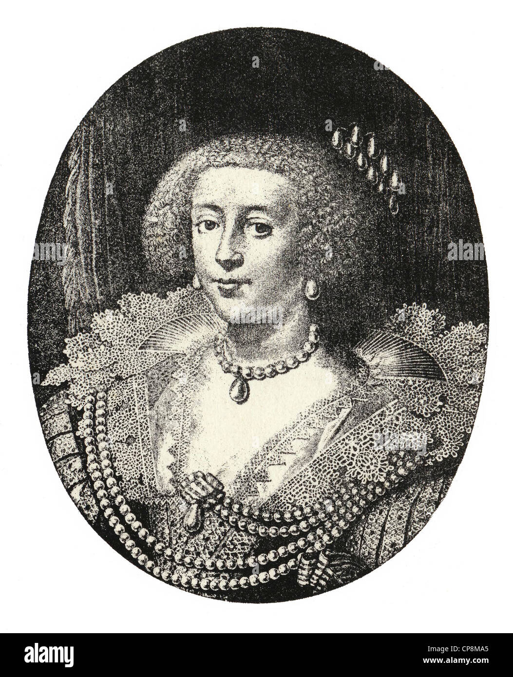 Henriette Marie de France o Henrietta Maria di Francia, moglie di Carlo I, Regina d'Inghilterra, in Scozia e in Irlanda, secolo XVII, Foto Stock