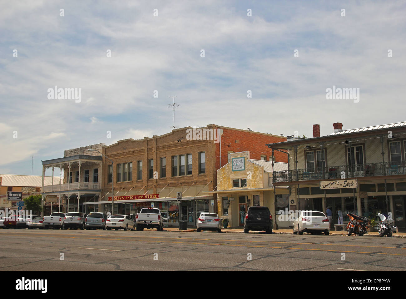 Una vista del centro cittadino di Fredericksburg, Texas, Stati Uniti Foto Stock
