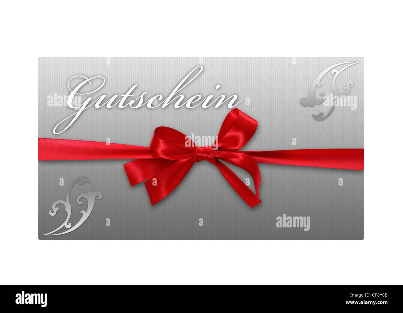 Scheda coupon con anello rosso contro uno sfondo bianco, close up Foto Stock