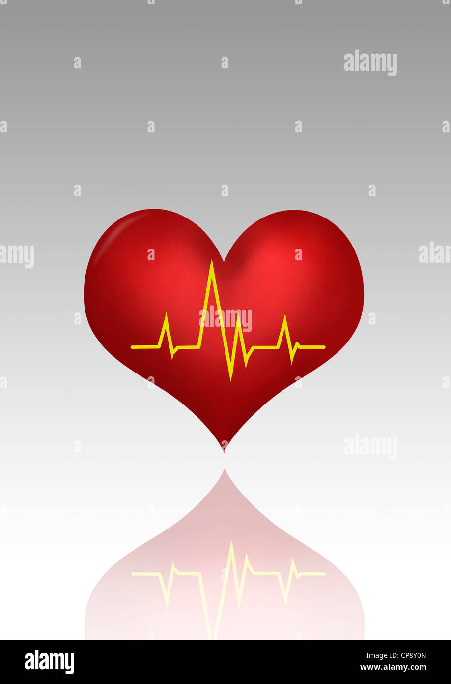 Il simbolo del cuore con la linea grafico contro uno sfondo grigio Foto Stock