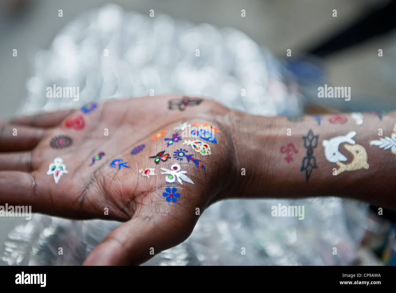 Nepalese Arte della pelle Foto Stock