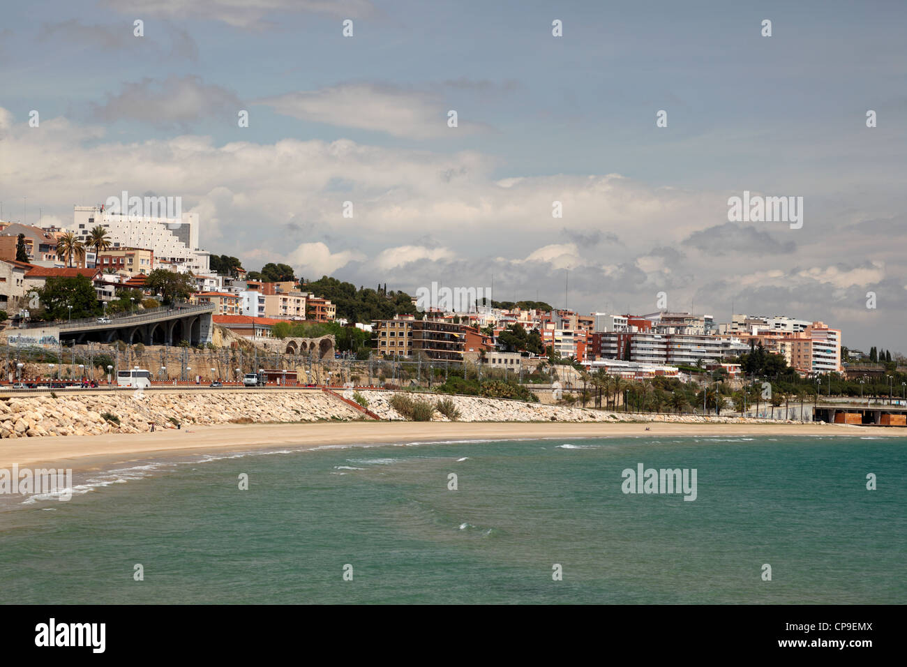 Vista dal mare di Tarragona Catalogna Spagna Foto Stock