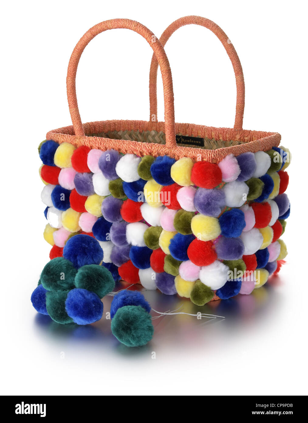 Multi lana colorata bobble coperti di paglia borsa a mano Foto Stock