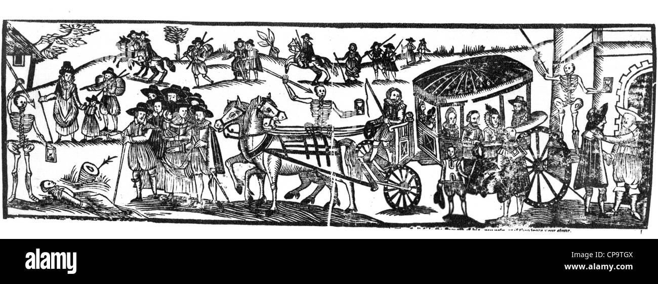 In fuga la peste in Inghilterra da un opuscolo pubblicato nel 1630 Foto Stock