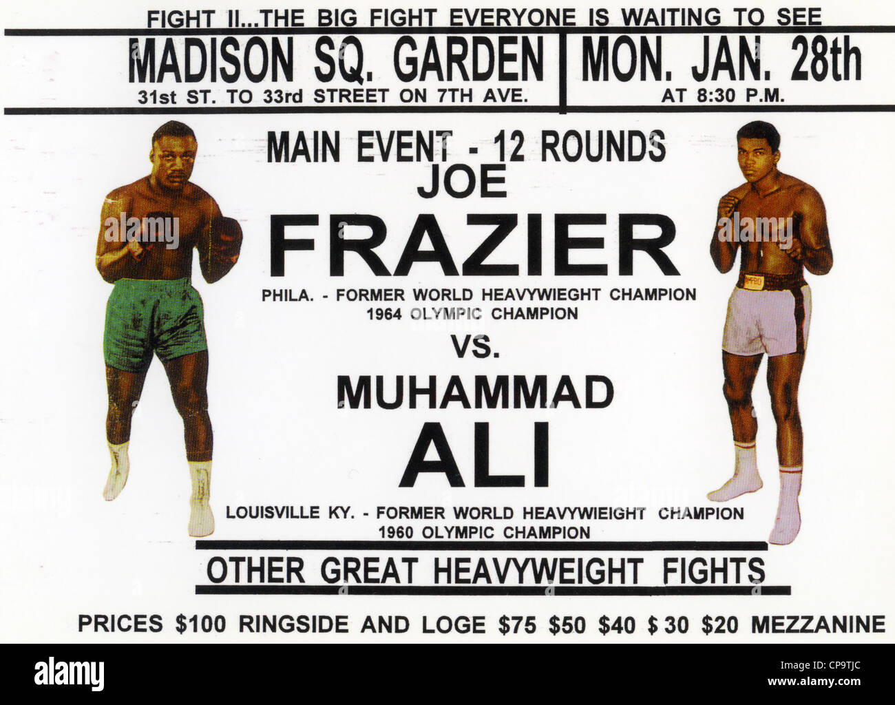 JOE FRAZIER v Muhammad Ali Poster per la loro lotta a Madison Square Garden eventualmente svoltasi il 8 marzo 1971 Foto Stock