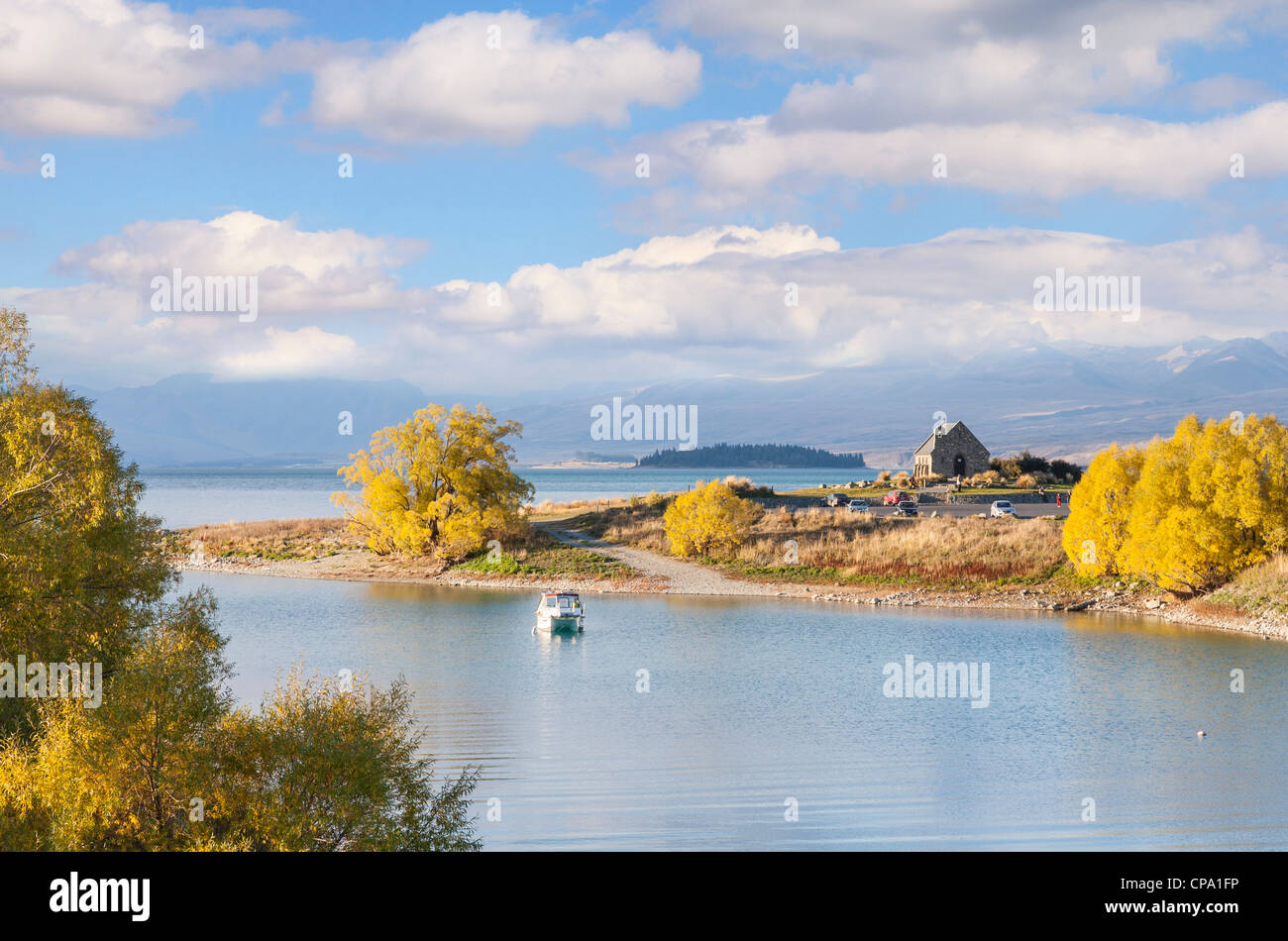 Chiesa del buon Pastore, Lago Tekapo, Canterbury, nuova Zelanda, una delle principali attrazioni turistiche dell'Isola del Sud. Foto Stock