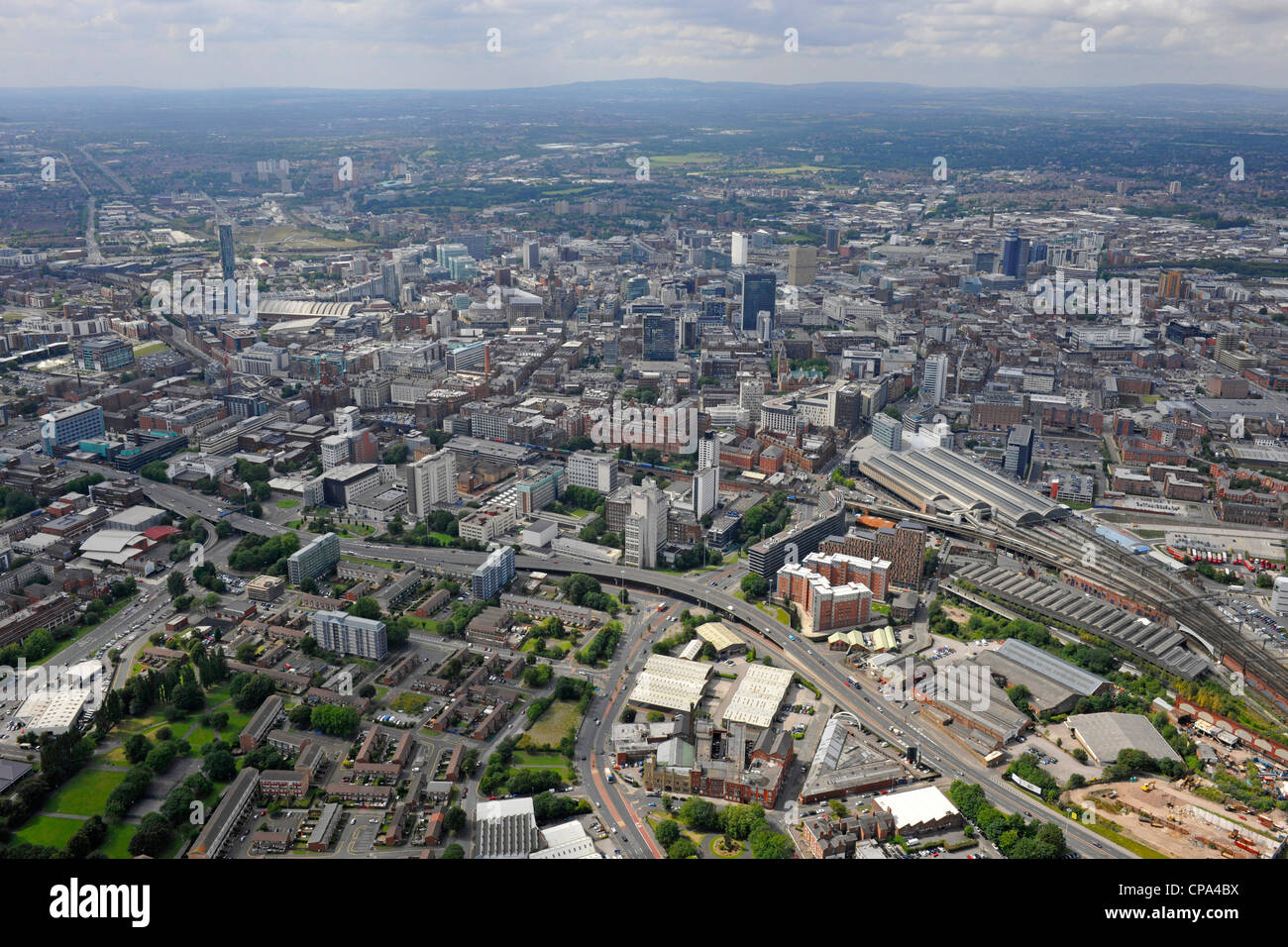 Vista aerea del Manchester City Centre Foto Stock