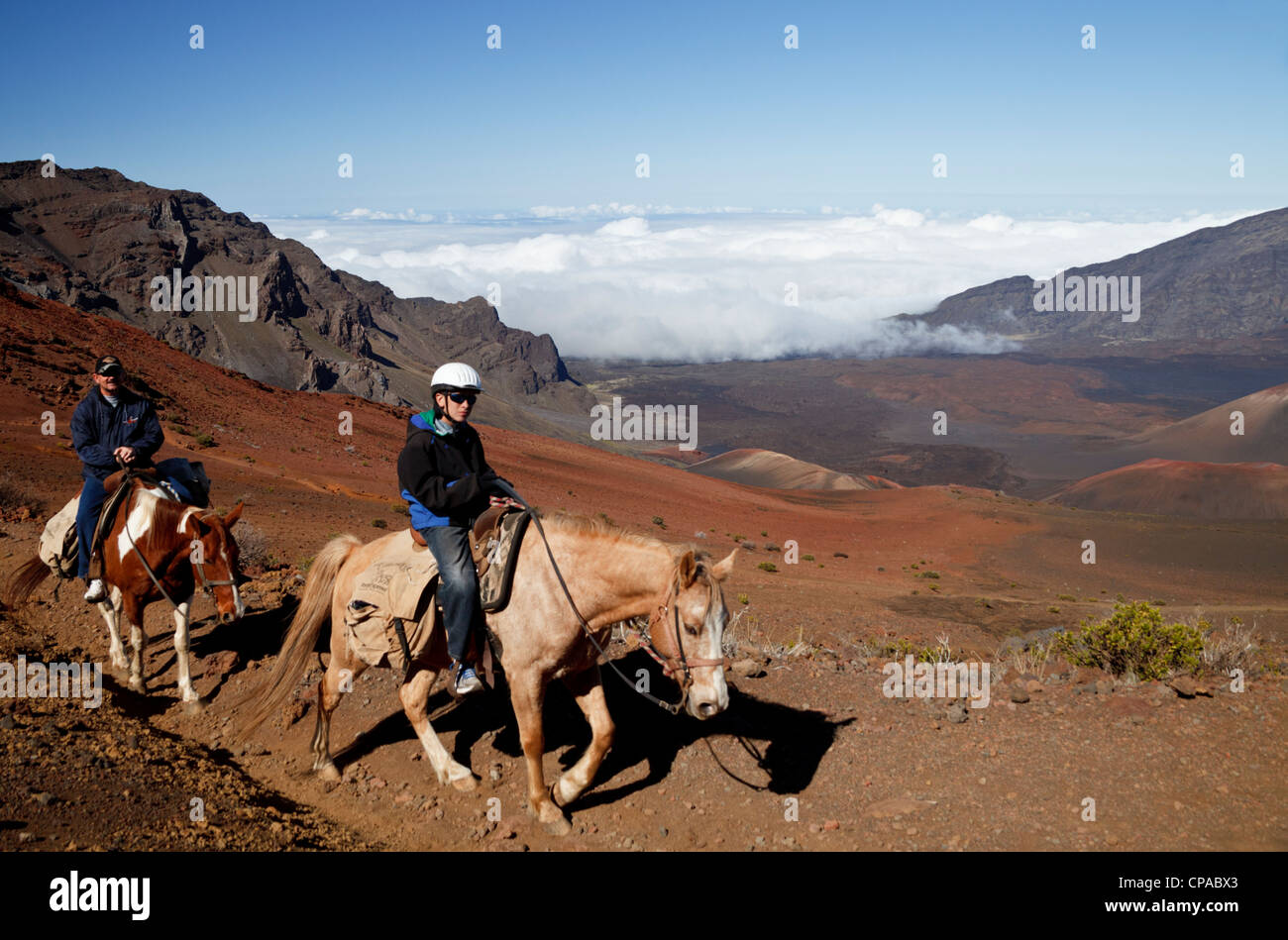 Equitazione sulle sabbie di scorrimento Trail a Haleakala National Park a Maui Foto Stock