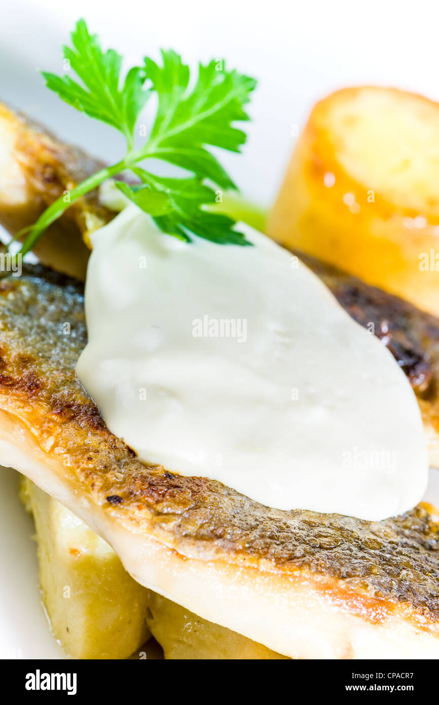 Chef Piatto di presentazione - Sea Bass Foto Stock