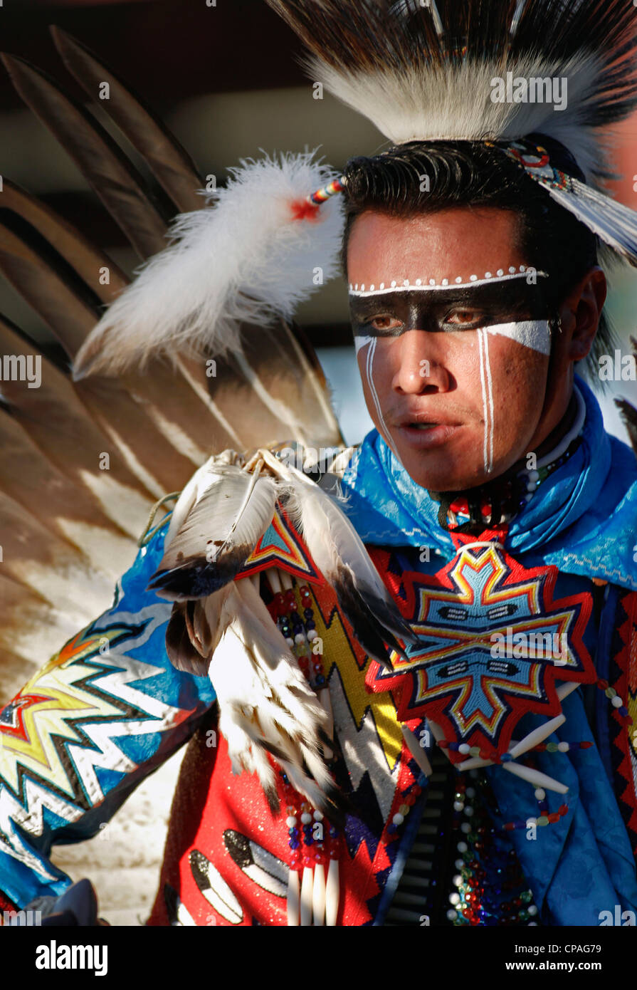 Stati Uniti d'America, Idaho, Fort Hall. Partecipante al powwows tenutasi durante l'annuale Festival Shoshone-Bannock Foto Stock