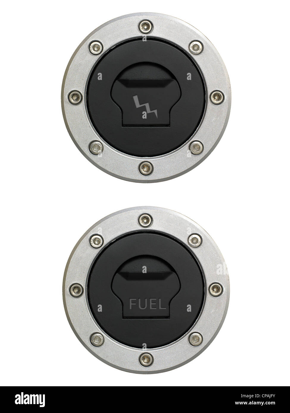 Un cloe up shot di un coperchio del serbatoio carburante Foto Stock