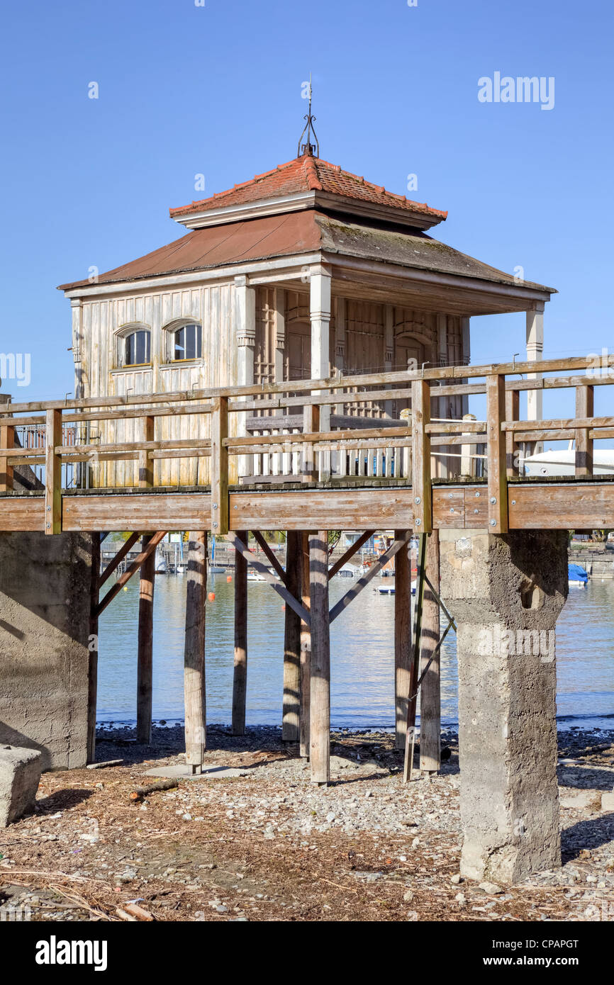 Il vecchio bagno casa in Wasserburg, Baviera, il lago di Costanza - Germania Foto Stock