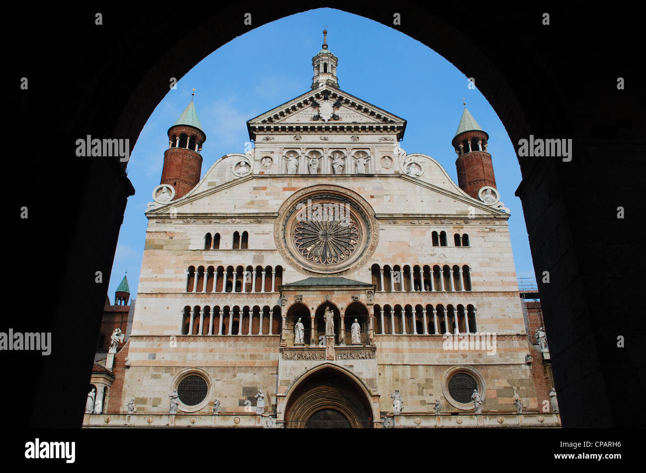 Cattedrale di facciata in marmo, Cremona, Lombardia, Italia Foto Stock