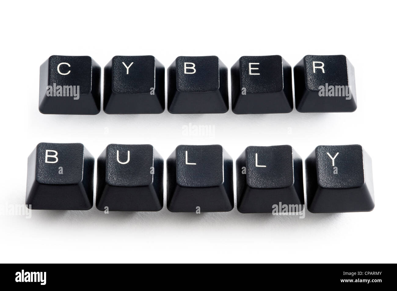Chiavi di computer che illustra il concetto di cyber bullismo, internet o bullismo Bullismo online Foto Stock