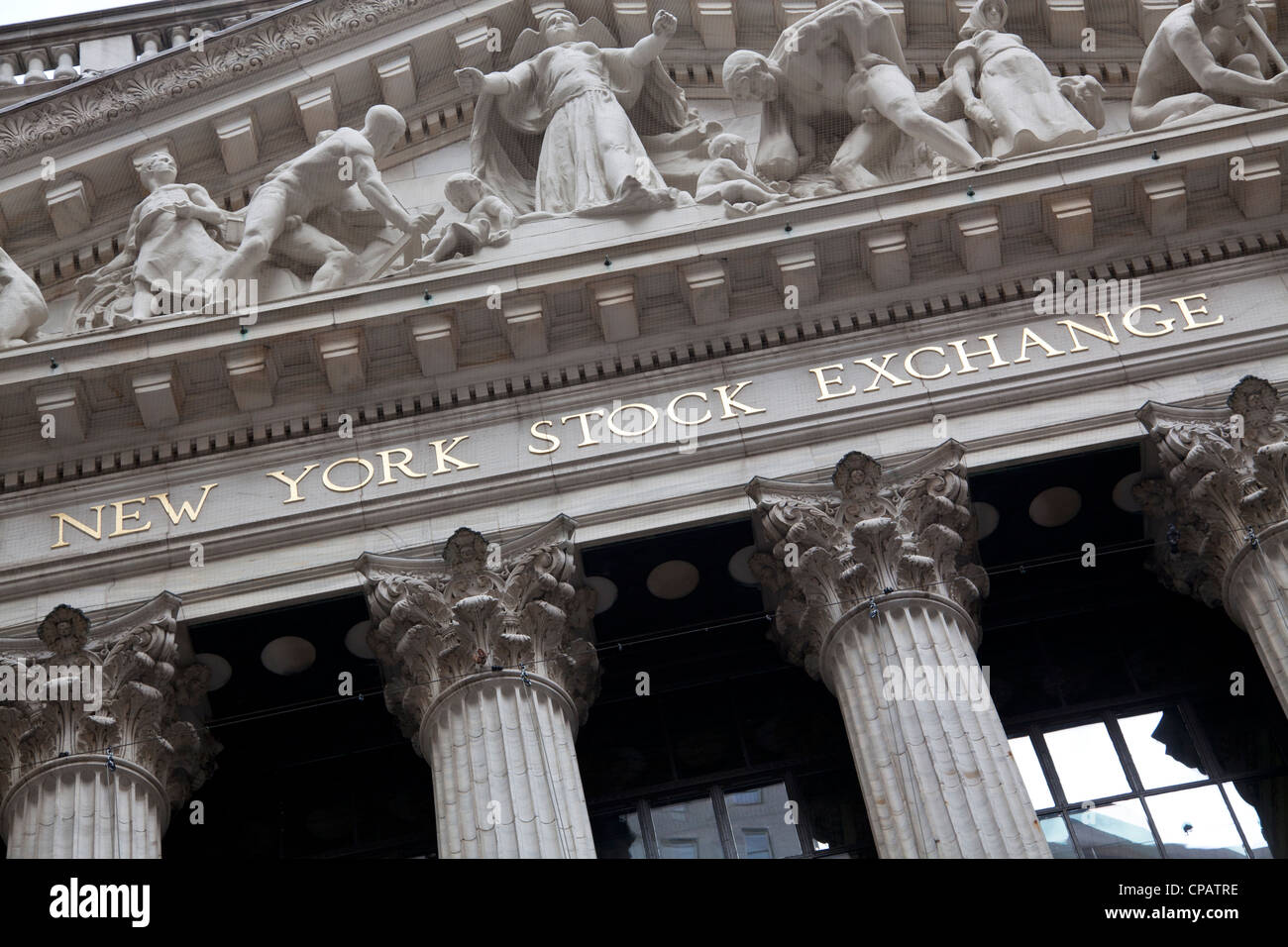 Dettaglio del New York Stock Exchange su Broad Street a Manhattan, New York City Foto Stock