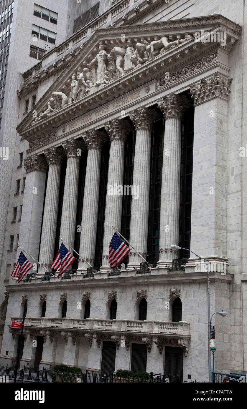New York Stock Exchange su Broad Street a Manhattan, New York City Foto Stock