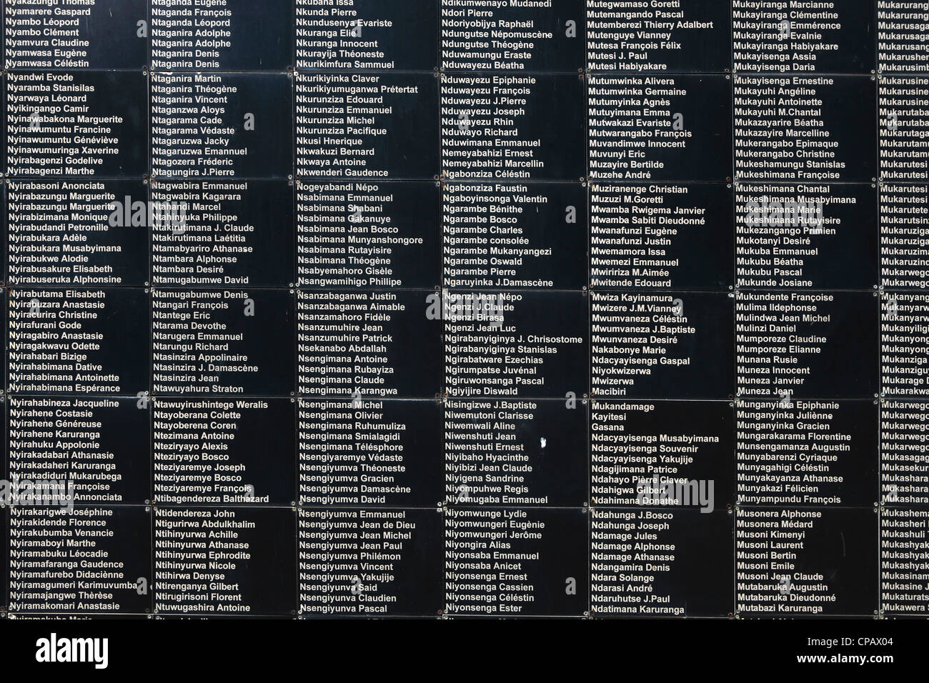 I nomi delle vittime del genocidio a Kigali Memorial Centre a Kigali, Ruanda. Foto Stock