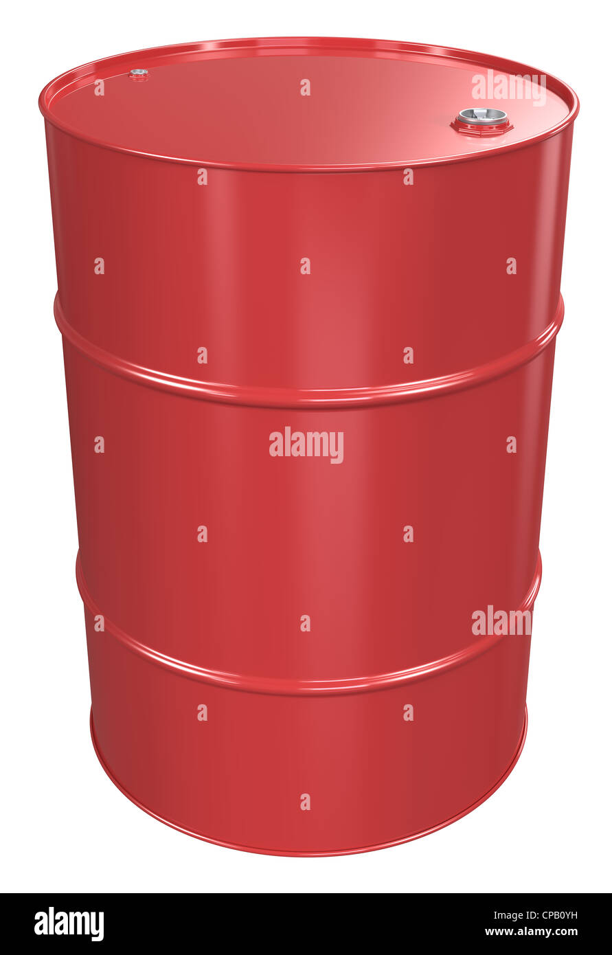 Red barile di petrolio, coperchio metallico. Isolato. Foto Stock