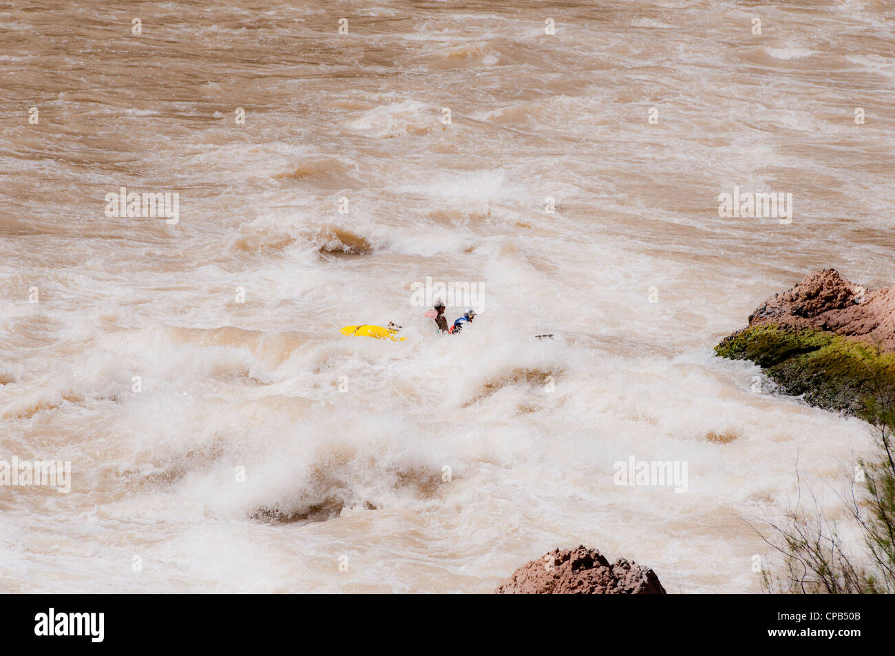 Whitewater Rafting attraverso cascate di lava (classe 9+) sul Fiume Colorado nel Parco Nazionale del Grand Canyon AZ Foto Stock