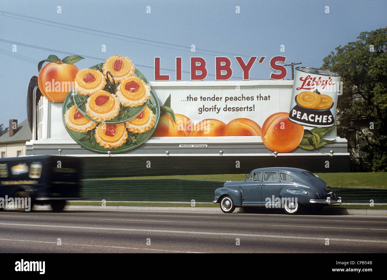 Libby di pesche in scatola billboard in Los Angeles circa 1955 Foto Stock