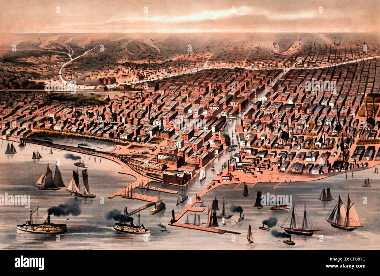 La città di Chicago come era prima del grande conflagrazione di Ottobre 1871 Foto Stock